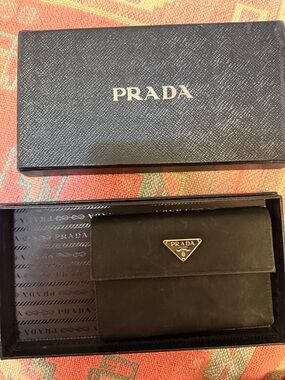 Prada Black Triangular Logo Flap Wallet